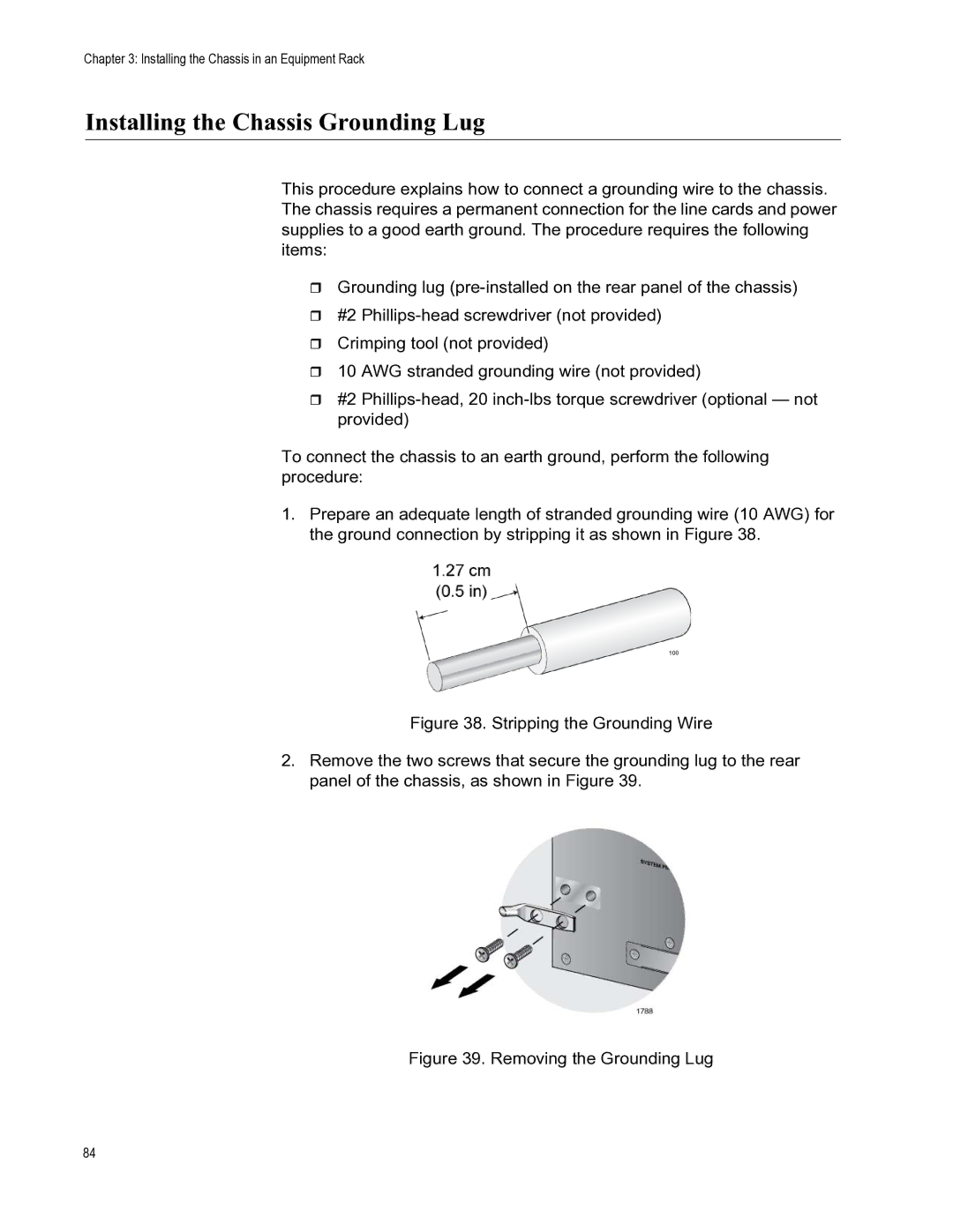 Allied Telesis X8112 manual Installing the Chassis Grounding Lug, Removing the Grounding Lug 