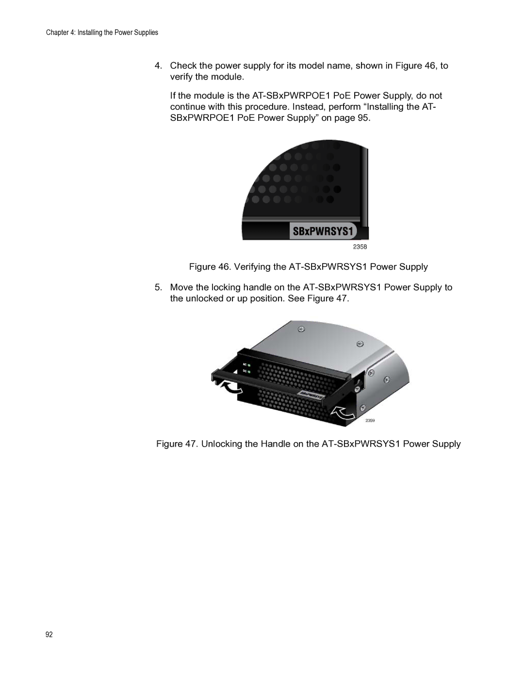 Allied Telesis X8112 manual Unlocking the Handle on the AT-SBxPWRSYS1 Power Supply 