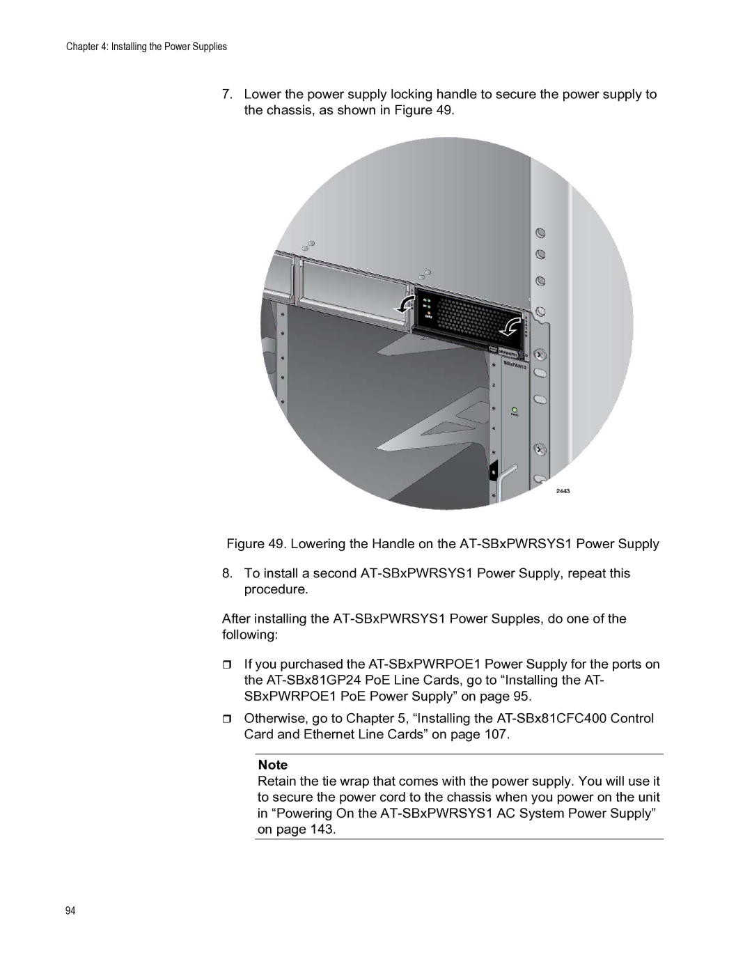 Allied Telesis X8112 manual Installing the Power Supplies 