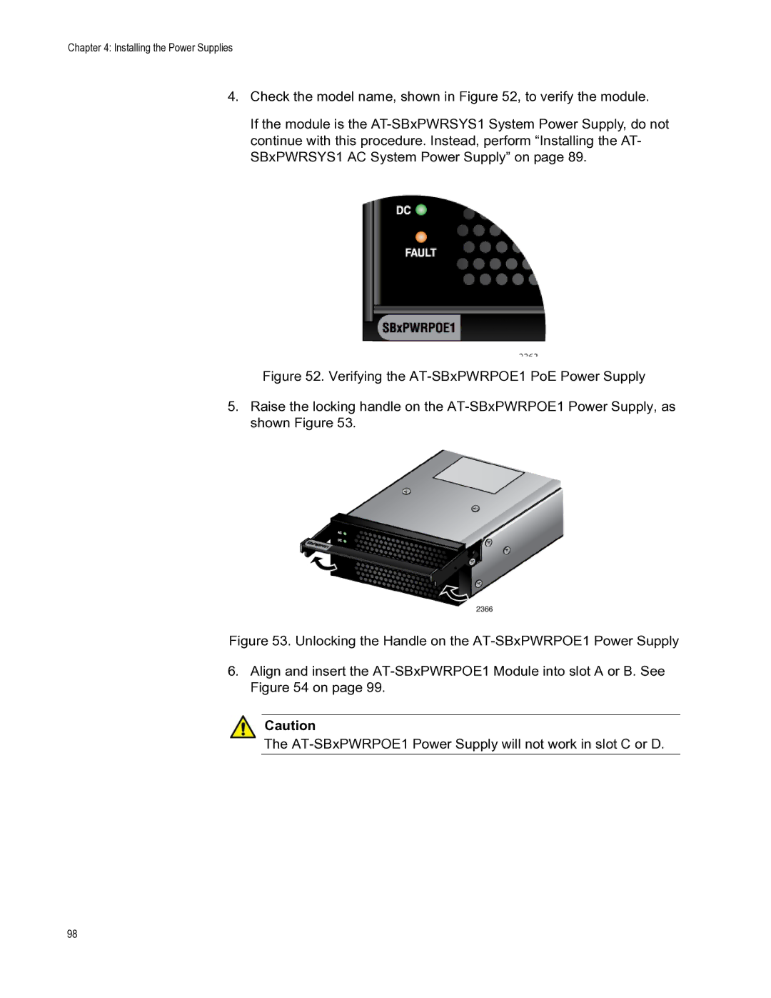 Allied Telesis X8112 manual Installing the Power Supplies 