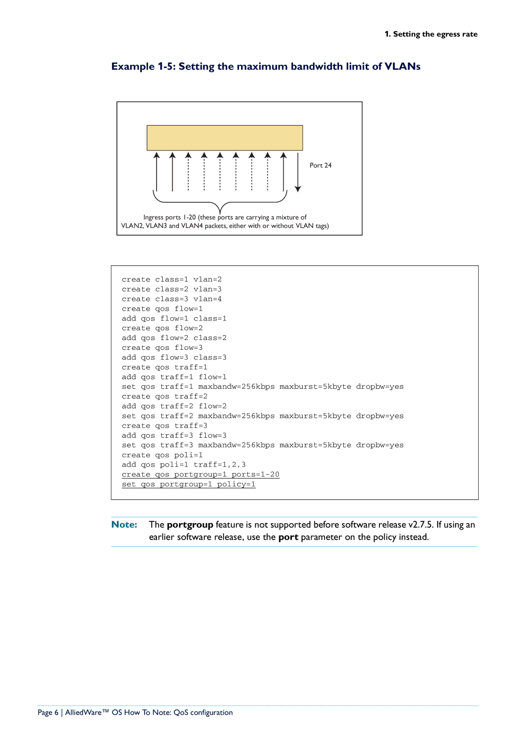 Allied Telesis x900-48 series manual Example 1-5 Setting the maximum bandwidth limit of VLANs 