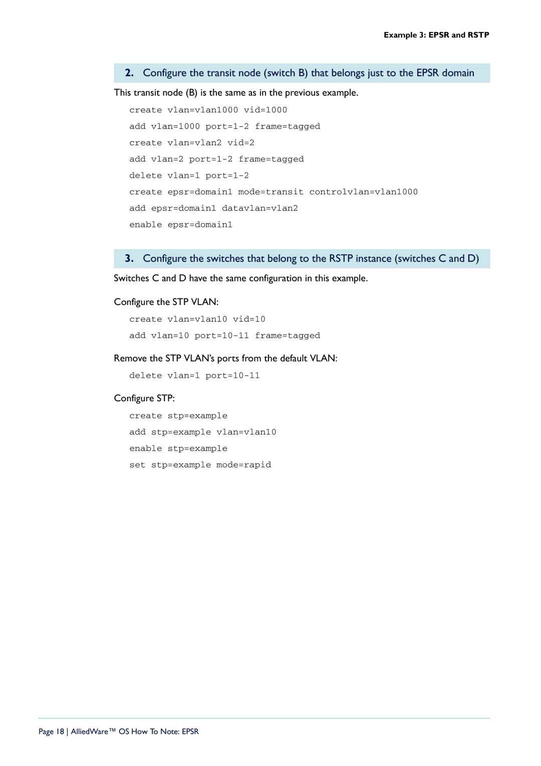 Allied Telesis AT-9924T-40, X900-48FE-N, AT-9924T/4SP-A-20, AT-8948 manual Remove the STP VLAN’s ports from the default Vlan 