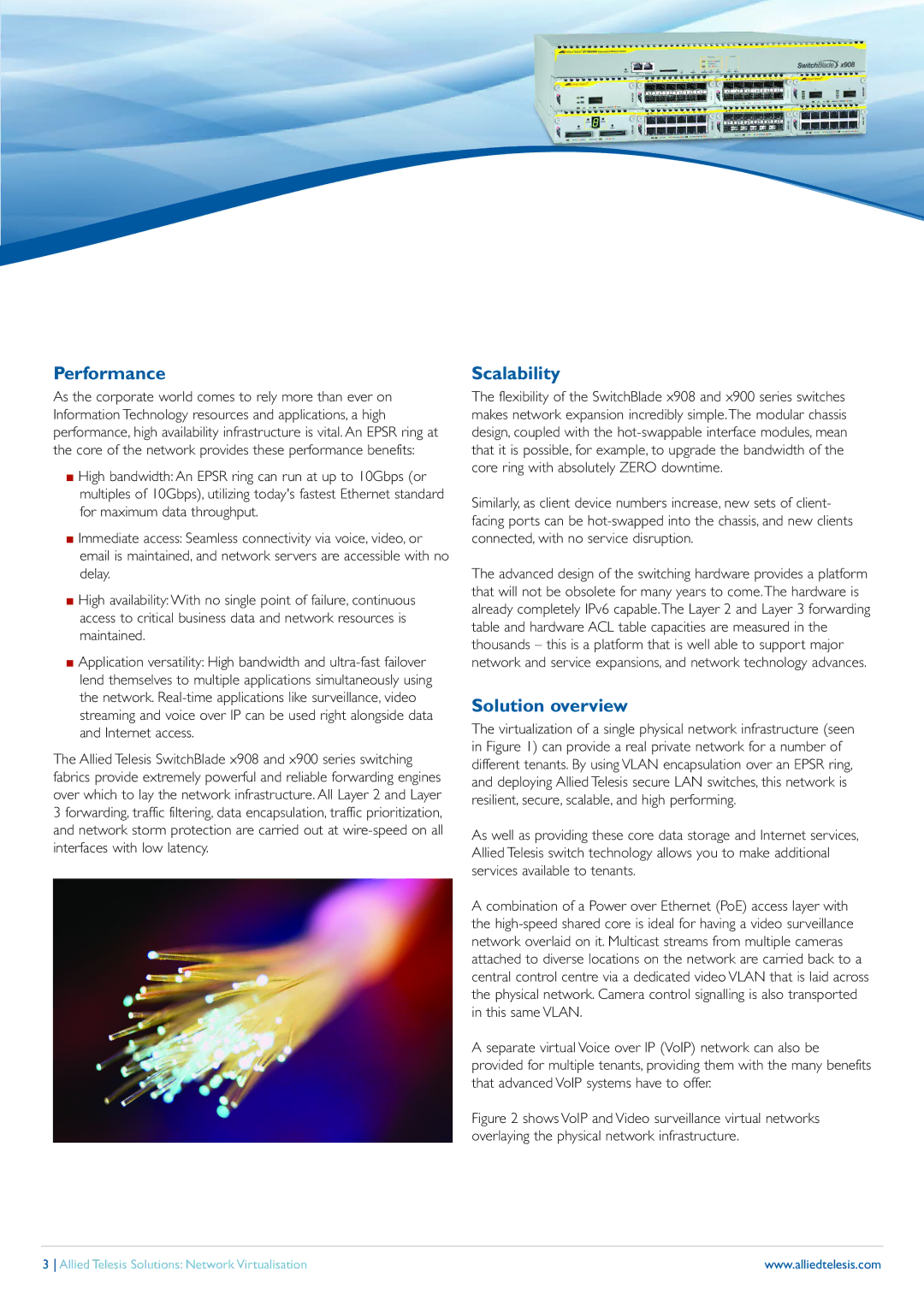 Allied Telesis x900, x908, The Allied Telesis SwitchBlade manual Performance, Scalability, Solution overview 