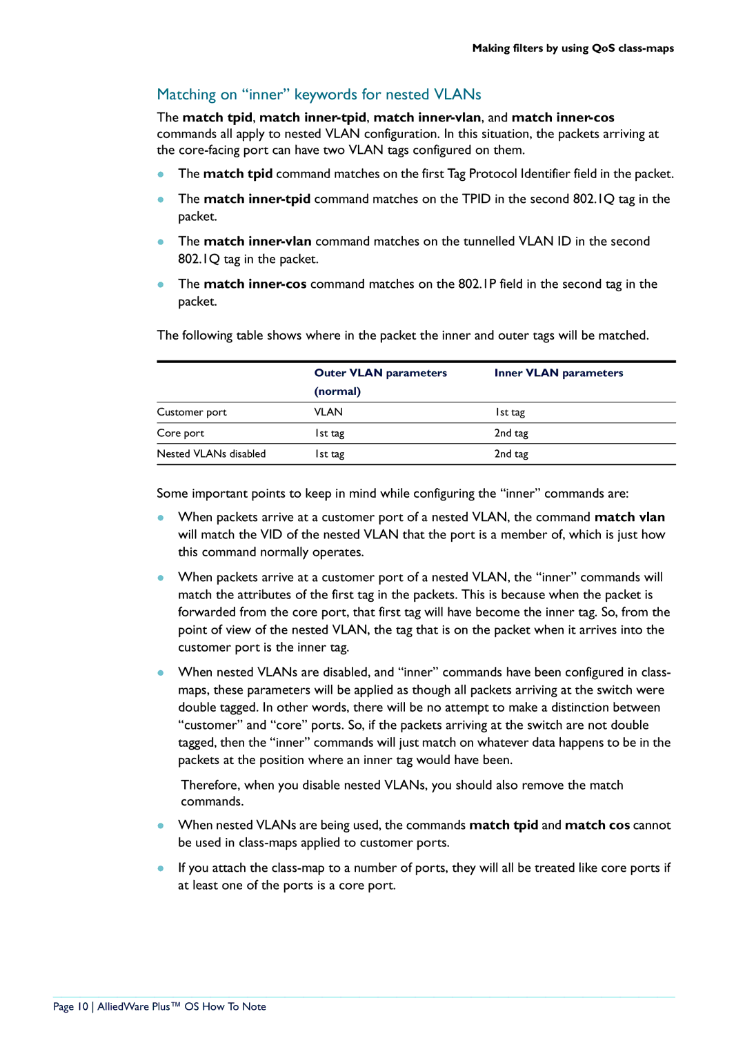 Allied Telesis x908, X900-12XT/S manual Matching on inner keywords for nested VLANs 