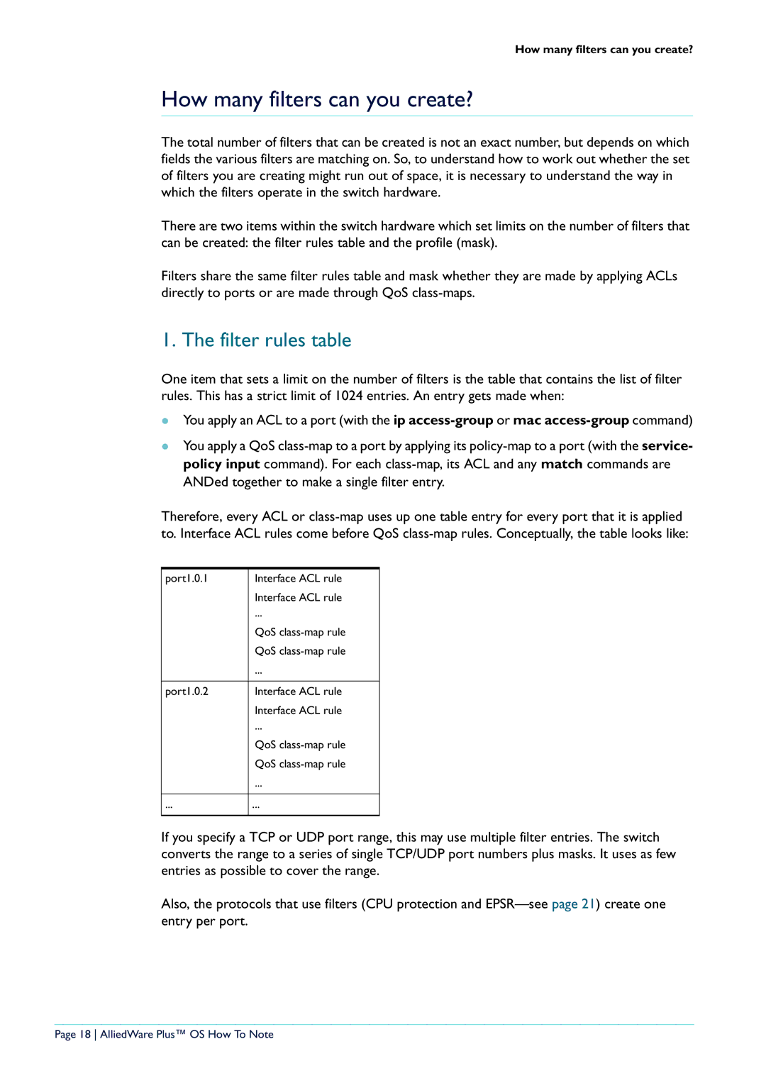 Allied Telesis x908, X900-12XT/S manual How many filters can you create?, Filter rules table 