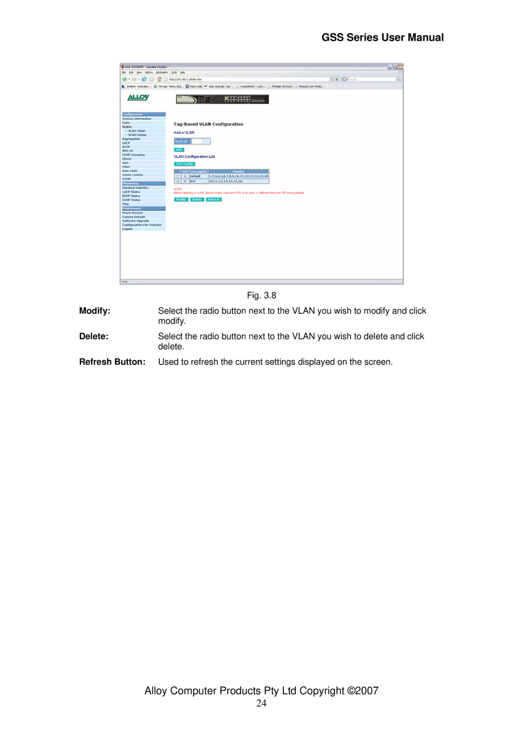 Alloy Computer Products GSS-24T4SFP, GSS-16T4SFP, 16/24 gigabit web managed switch user manual 