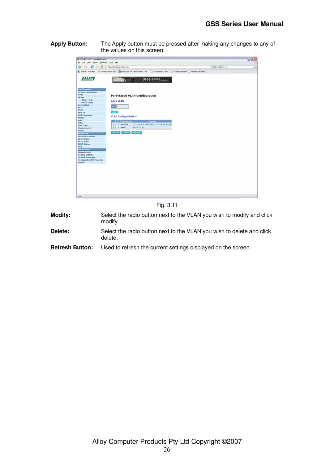 Alloy Computer Products 16/24 gigabit web managed switch, GSS-24T4SFP, GSS-16T4SFP user manual 