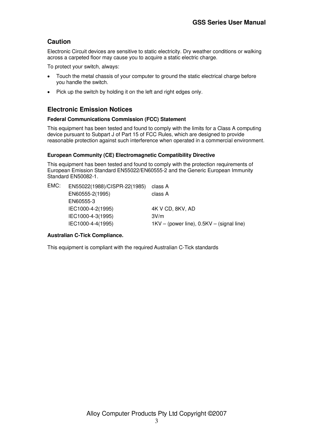 Alloy Computer Products GSS-24T4SFP Electronic Emission Notices, Federal Communications Commission FCC Statement 