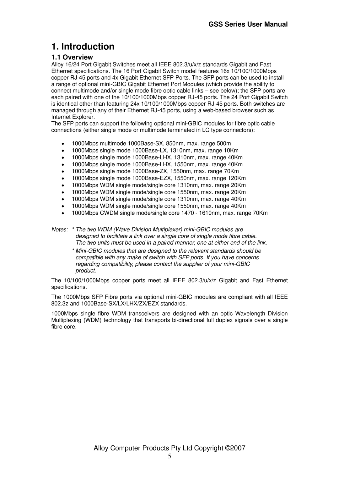 Alloy Computer Products 16/24 gigabit web managed switch, GSS-24T4SFP, GSS-16T4SFP user manual Introduction, Overview 