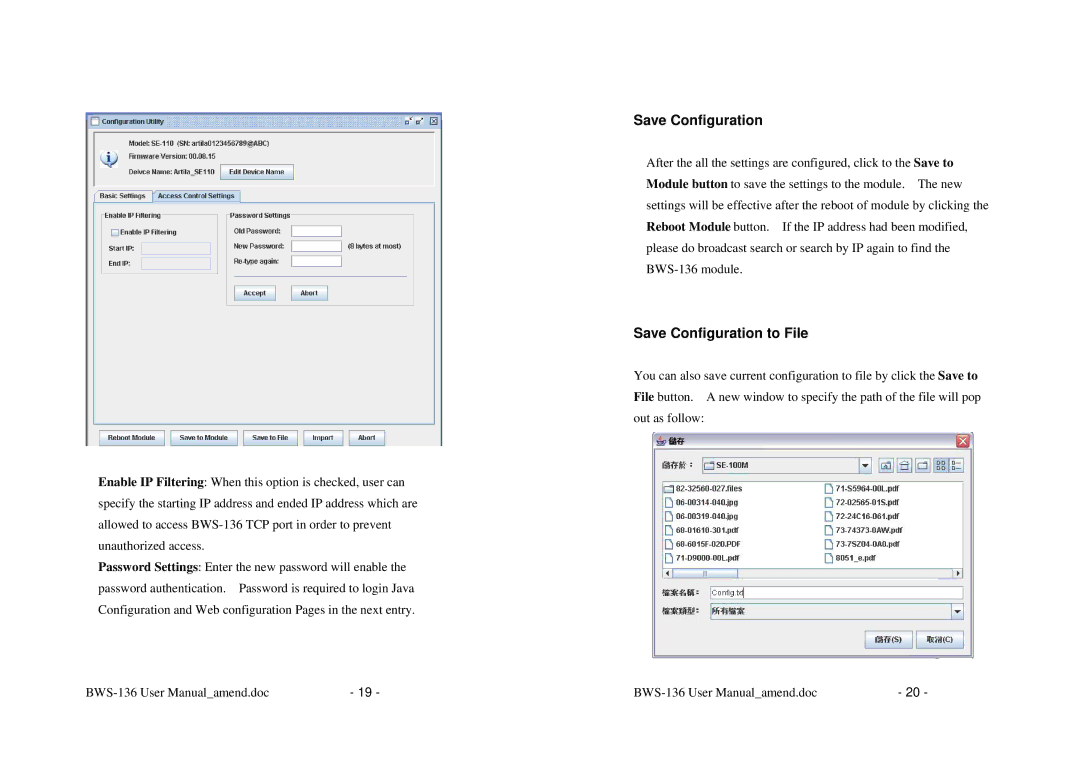 Alloy Computer Products BWS-136 user manual Save Configuration to File 