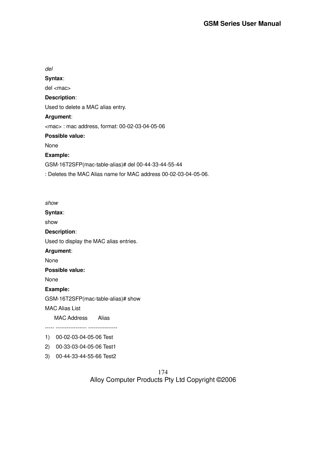 Alloy Computer Products GSM-8T16SFP, GSM-24T2SFP, GSM-16T2SFP user manual 174, Show 