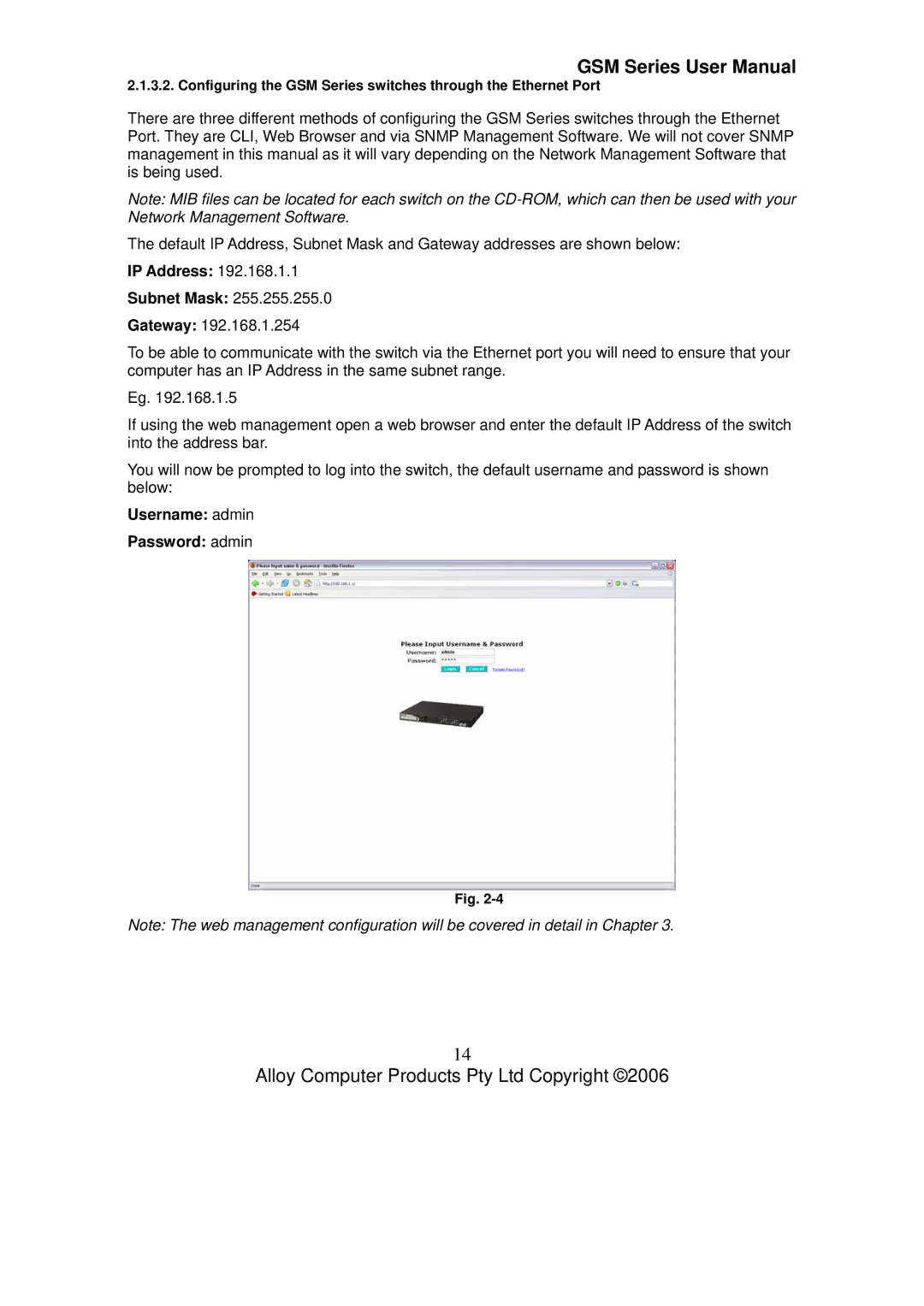 Alloy Computer Products GSM-24T2SFP, GSM-8T16SFP, GSM-16T2SFP user manual Subnet Mask 