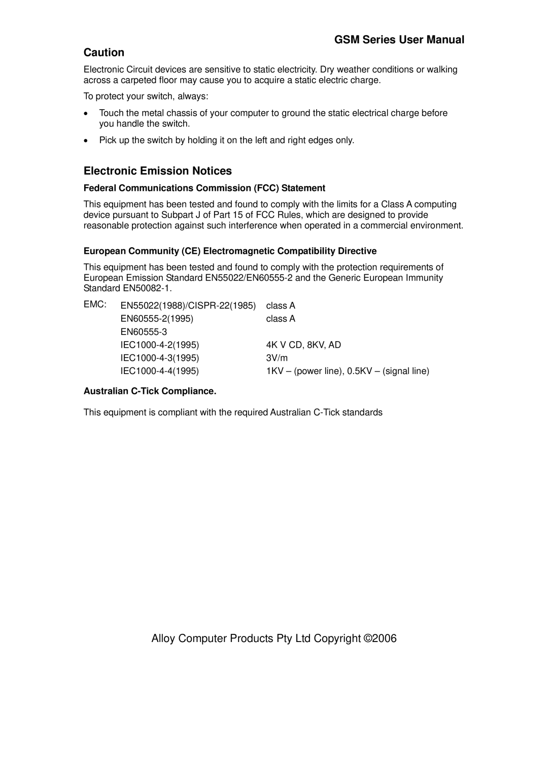 Alloy Computer Products GSM-8T16SFP Electronic Emission Notices, Federal Communications Commission FCC Statement 