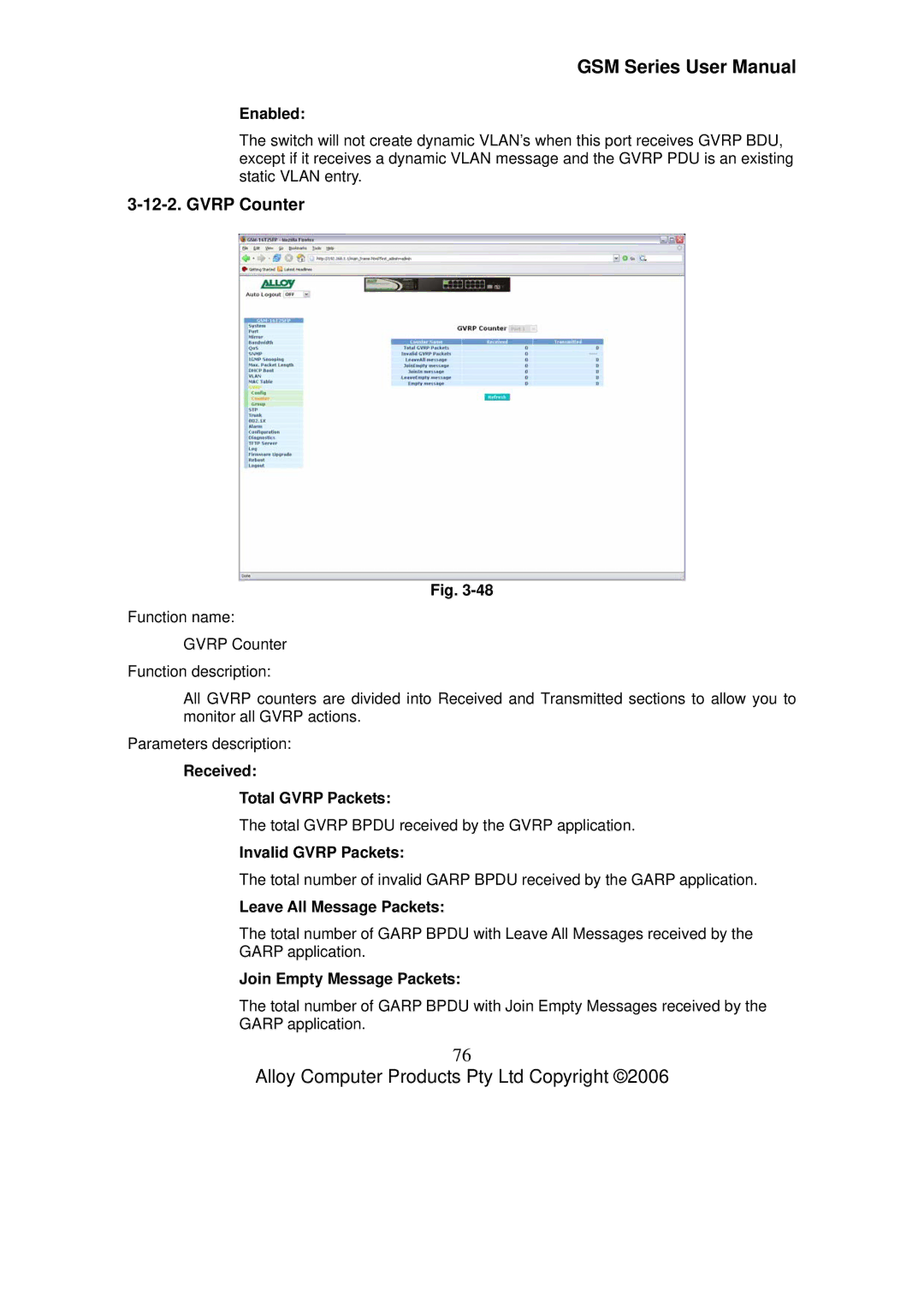 Alloy Computer Products GSM-16T2SFP, GSM-24T2SFP, GSM-8T16SFP user manual Gvrp Counter 