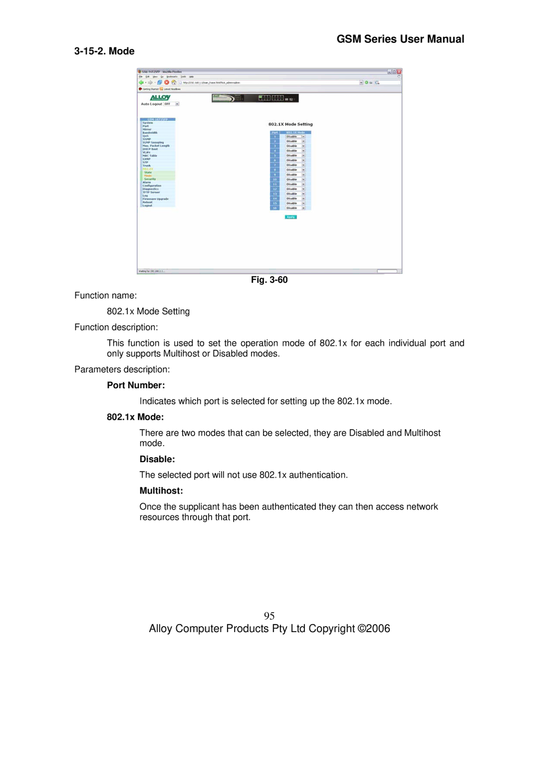 Alloy Computer Products GSM-24T2SFP, GSM-8T16SFP, GSM-16T2SFP user manual 802.1x Mode, Multihost 