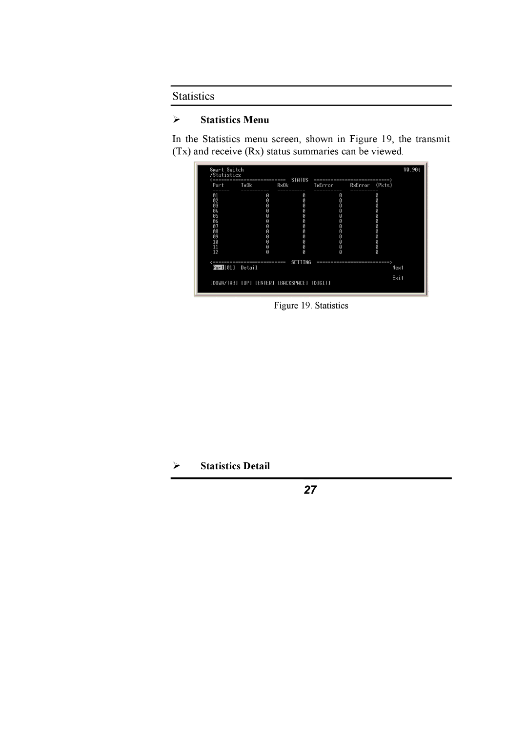 Alloy Computer Products NS-16T01FS manual ¾ Statistics Menu, ¾ Statistics Detail 