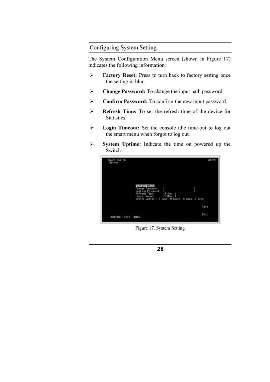 Alloy Computer Products NS-24T01FS manual Configuring System Setting 