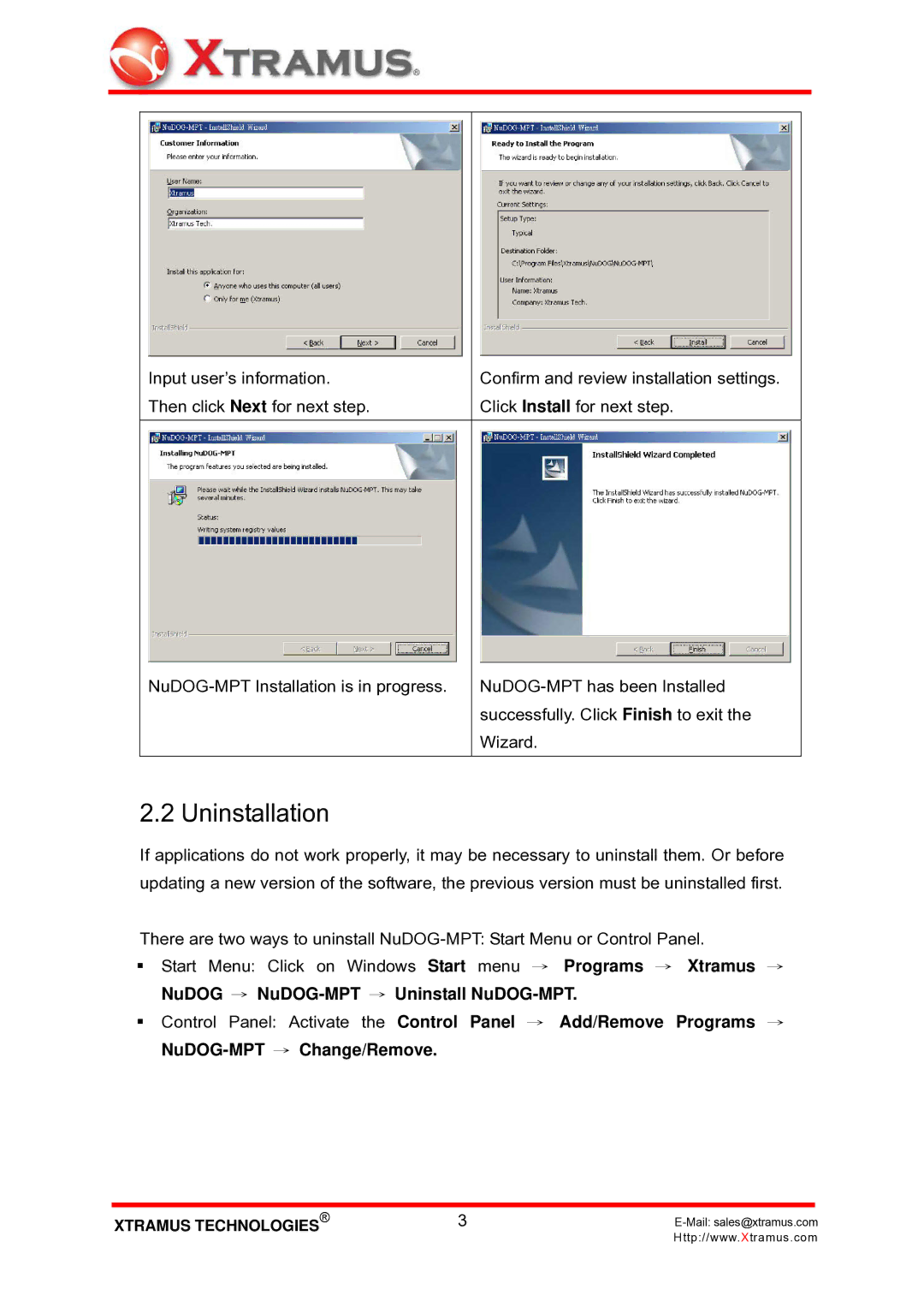 Alloy Computer Products NuDOG-MPT user manual Uninstallation 