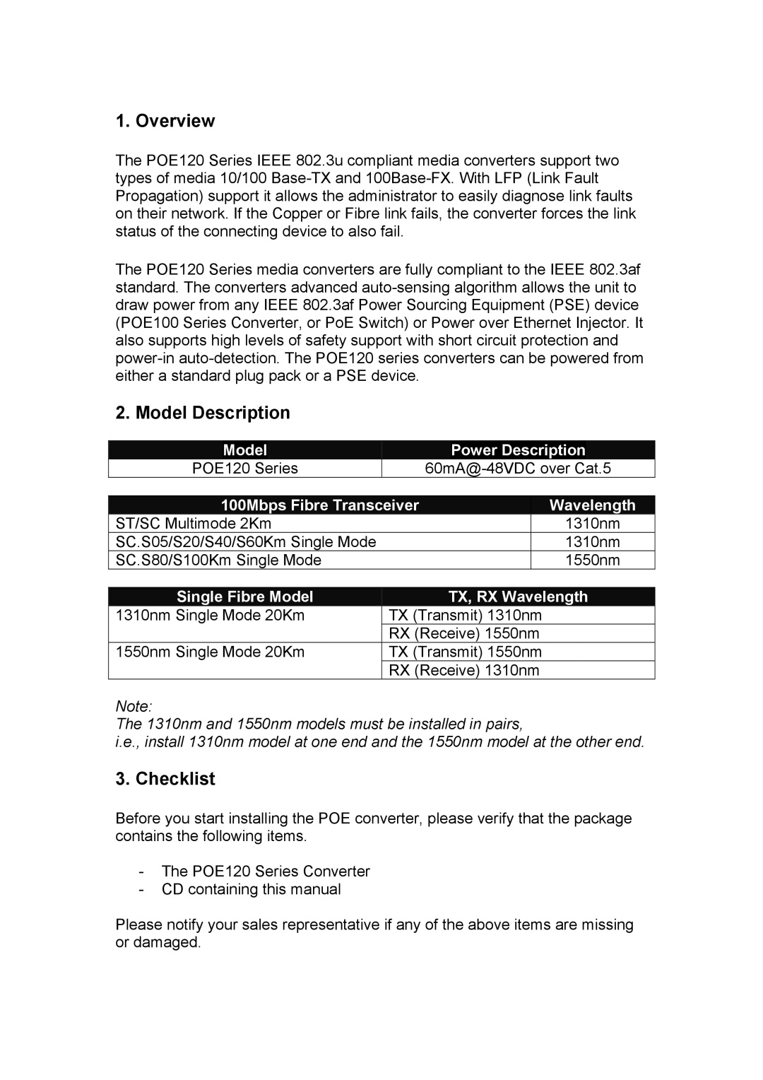 Alloy Computer Products POE120 Series manual 100Mbps Fibre Transceiver, Single Fibre Model TX, RX Wavelength 