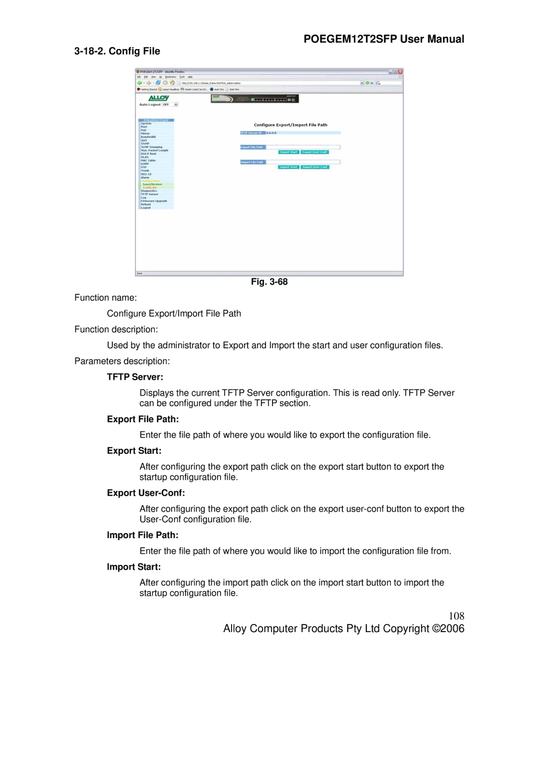 Alloy Computer Products POEGEM12T2SFP user manual 108, Config File 