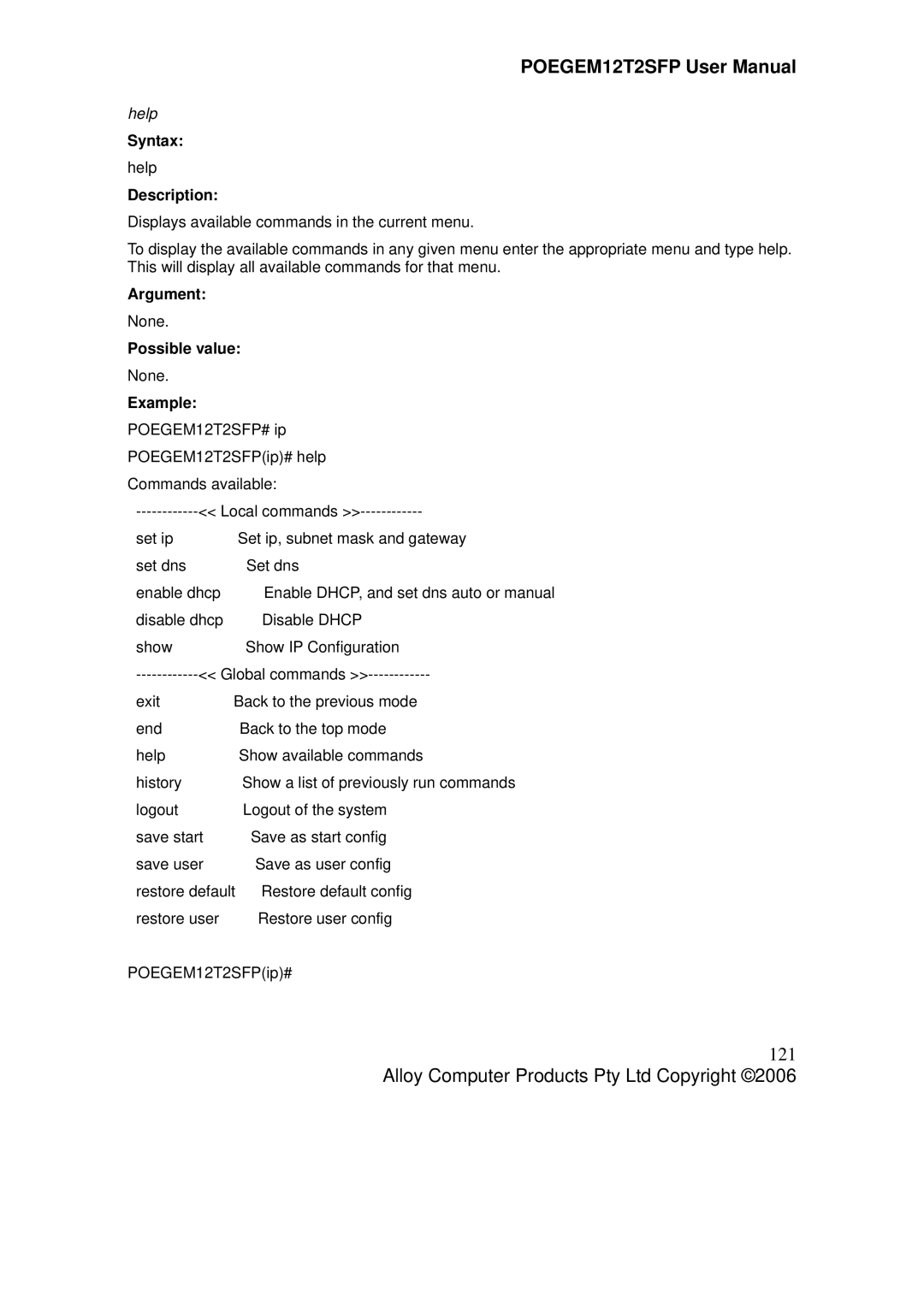 Alloy Computer Products POEGEM12T2SFP user manual 121, Help 