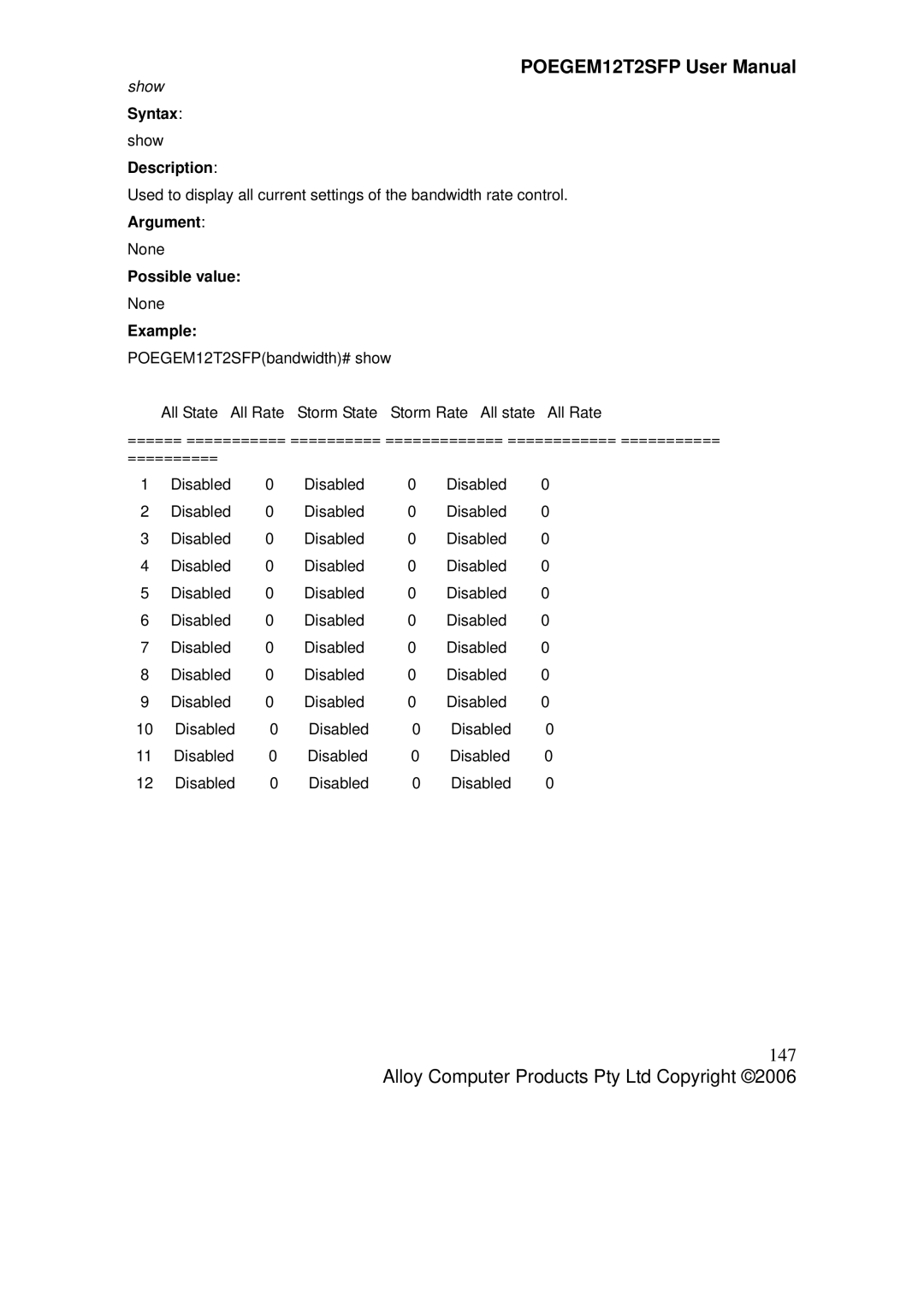 Alloy Computer Products POEGEM12T2SFP user manual 147, Show 