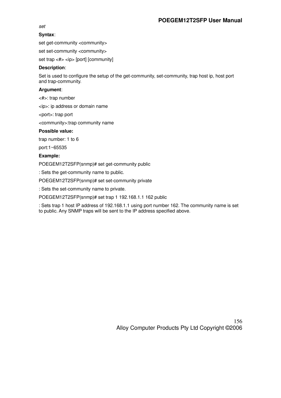 Alloy Computer Products POEGEM12T2SFP user manual 156, Set 