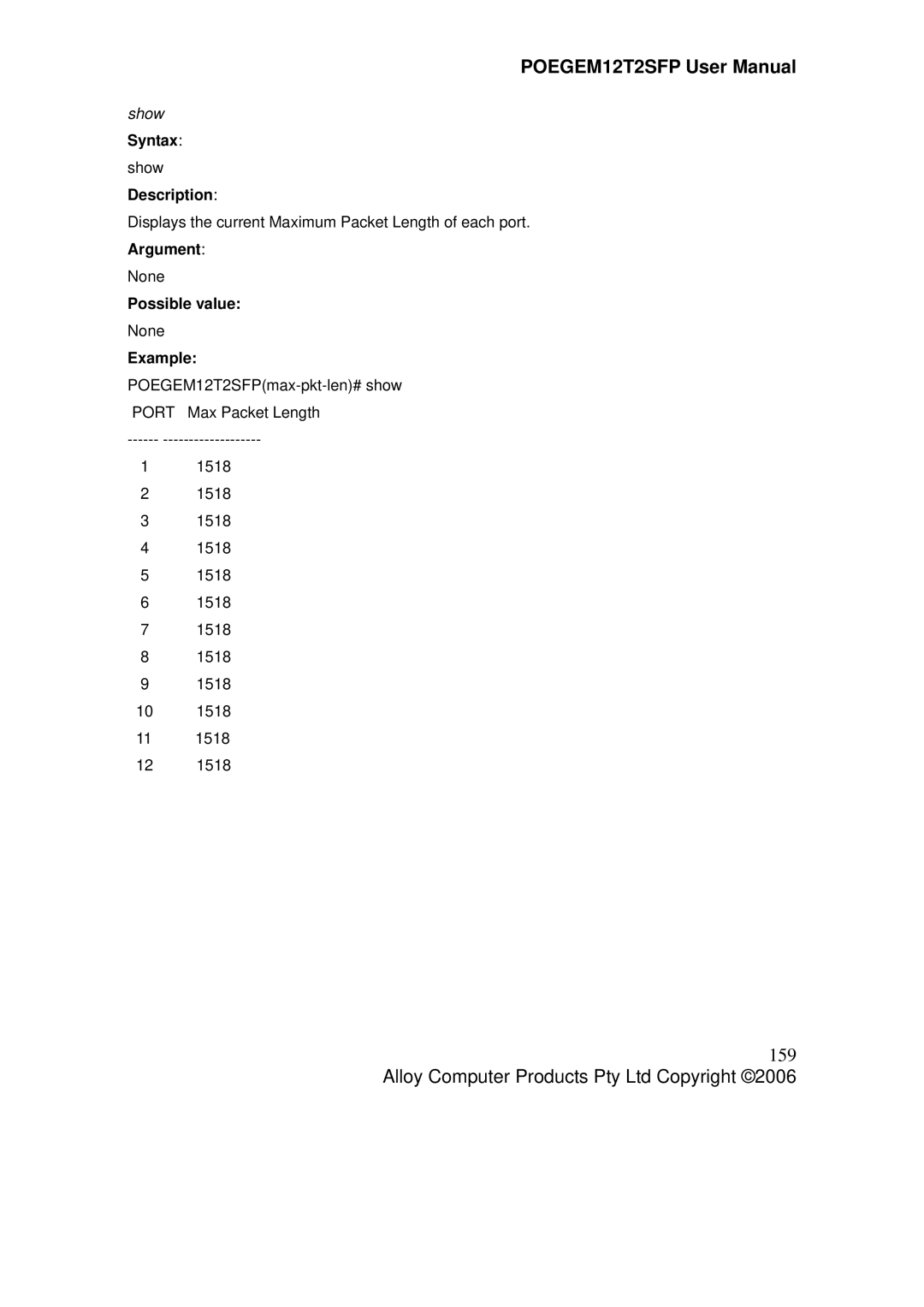 Alloy Computer Products POEGEM12T2SFP user manual 159 