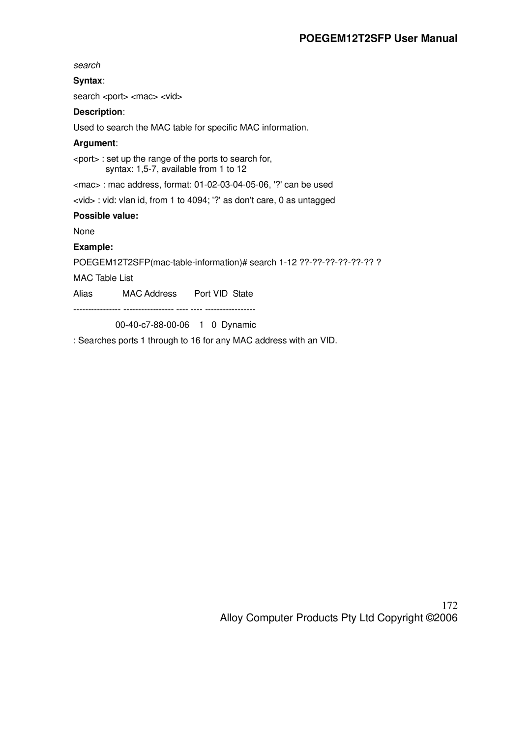 Alloy Computer Products POEGEM12T2SFP user manual 172, Search 