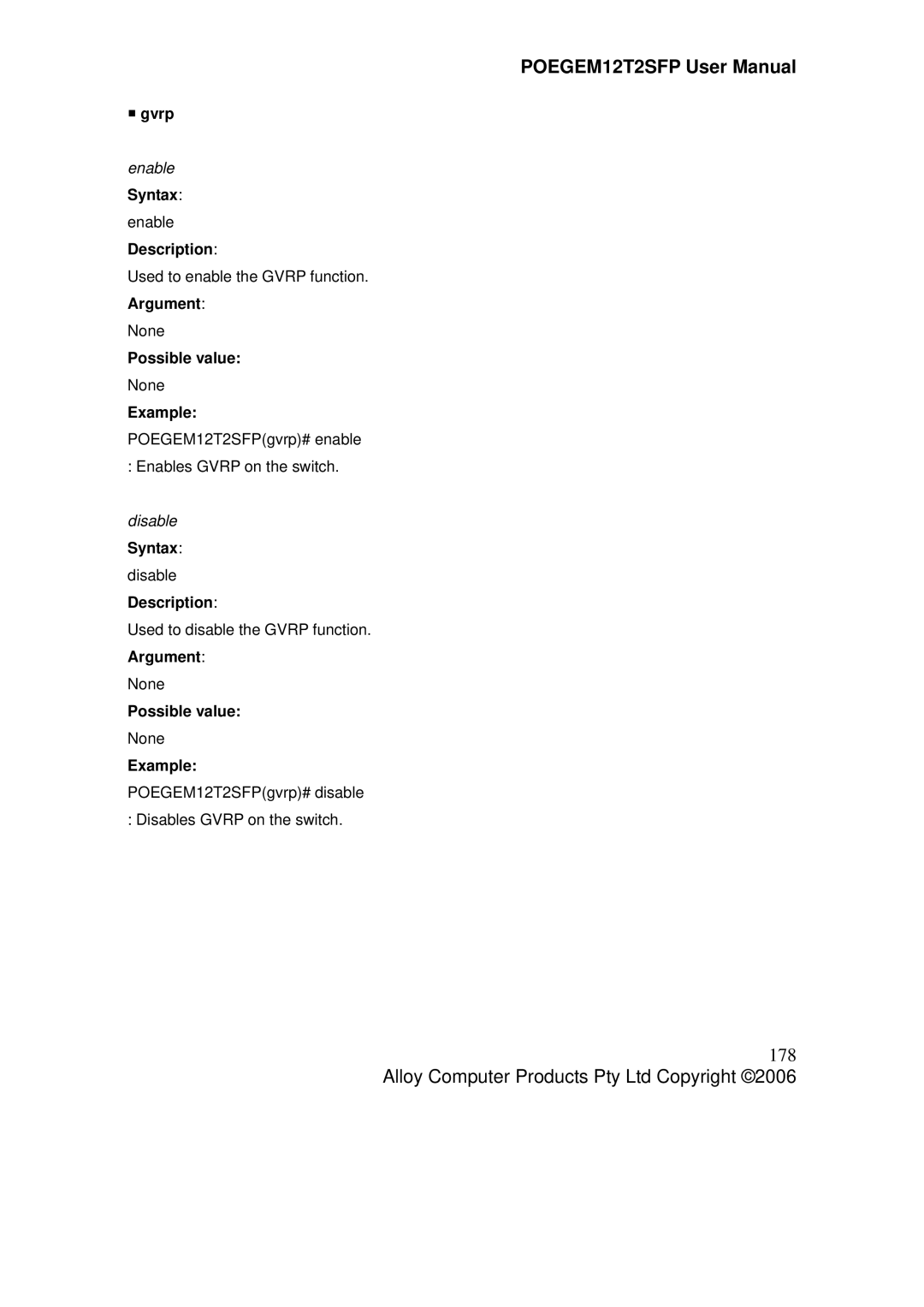 Alloy Computer Products POEGEM12T2SFP user manual 178, ƒ gvrp 