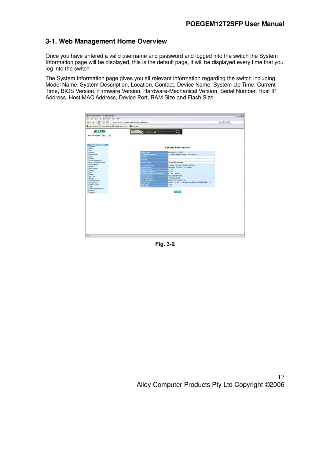 Alloy Computer Products POEGEM12T2SFP user manual Web Management Home Overview 