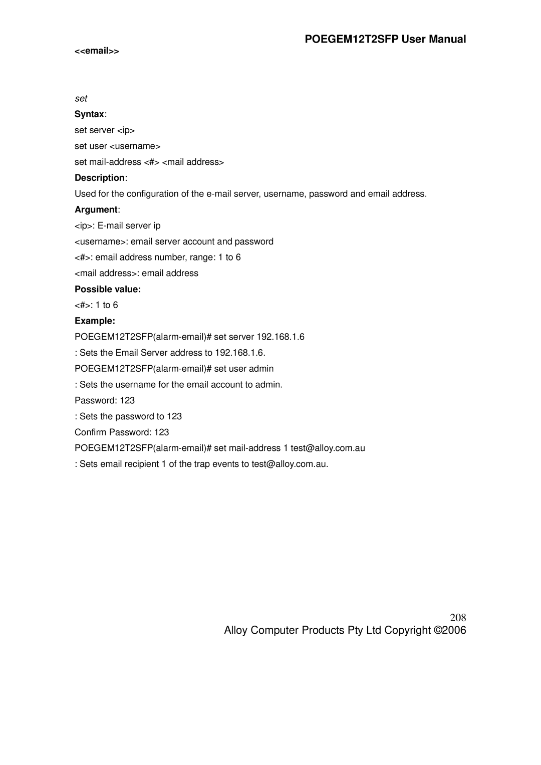 Alloy Computer Products POEGEM12T2SFP user manual 208, Set 