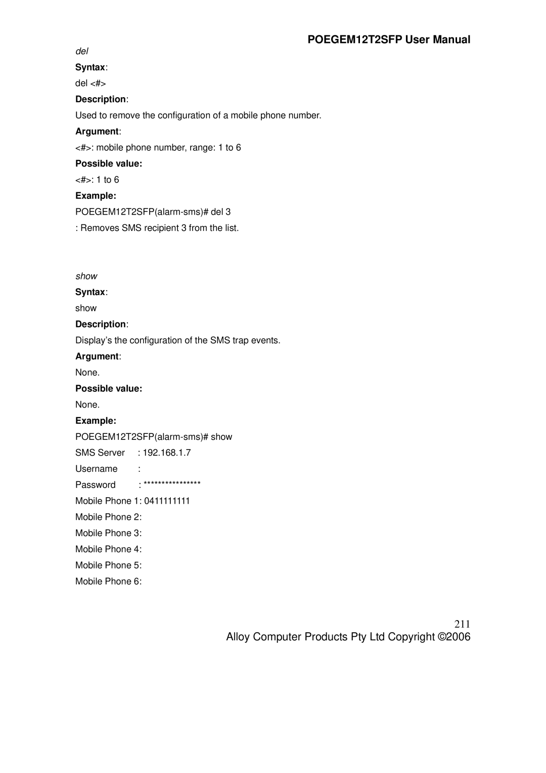 Alloy Computer Products POEGEM12T2SFP user manual 211 