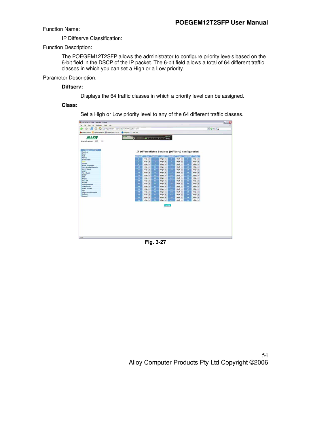 Alloy Computer Products POEGEM12T2SFP user manual Diffserv, Class 