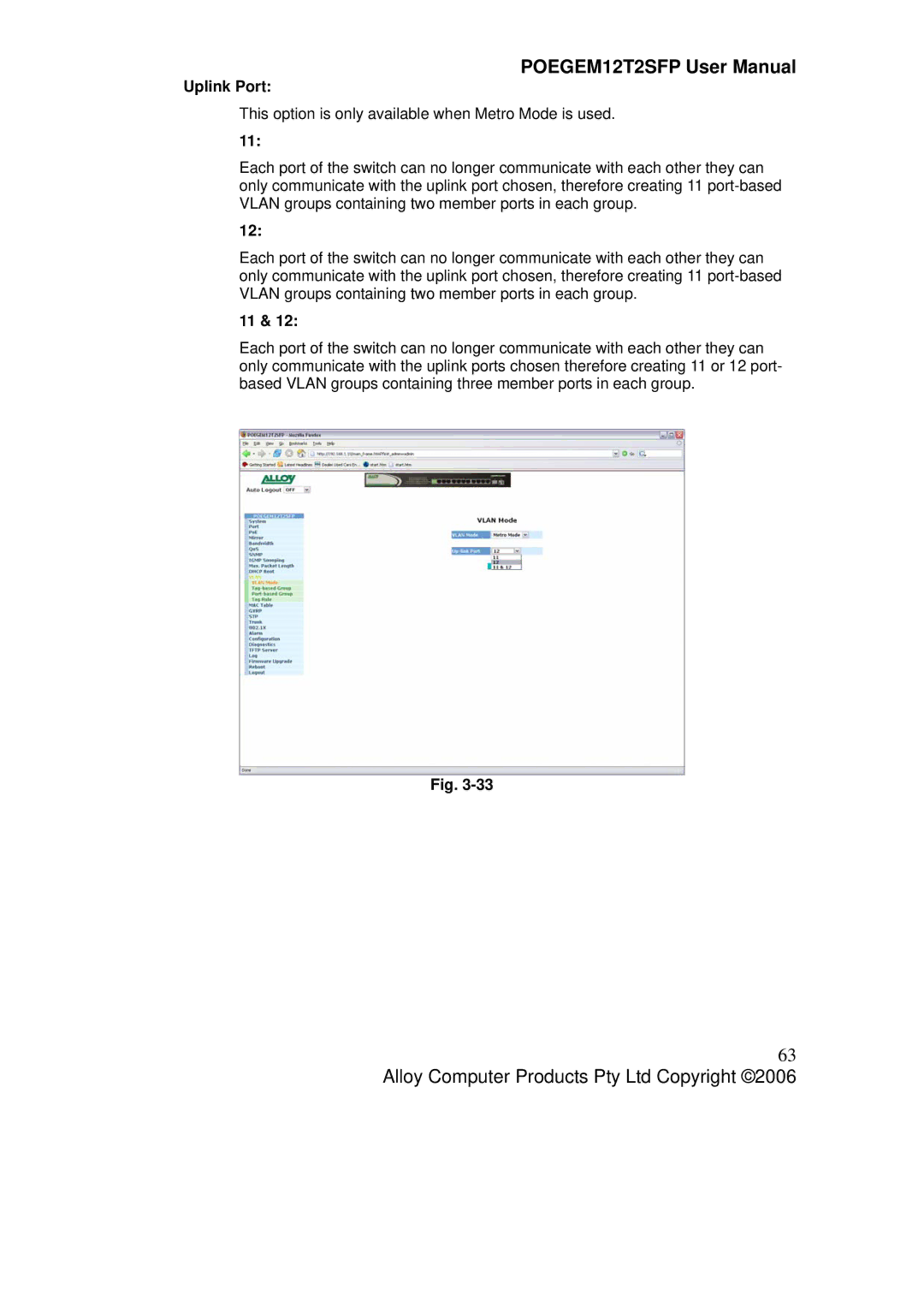 Alloy Computer Products POEGEM12T2SFP user manual Uplink Port 