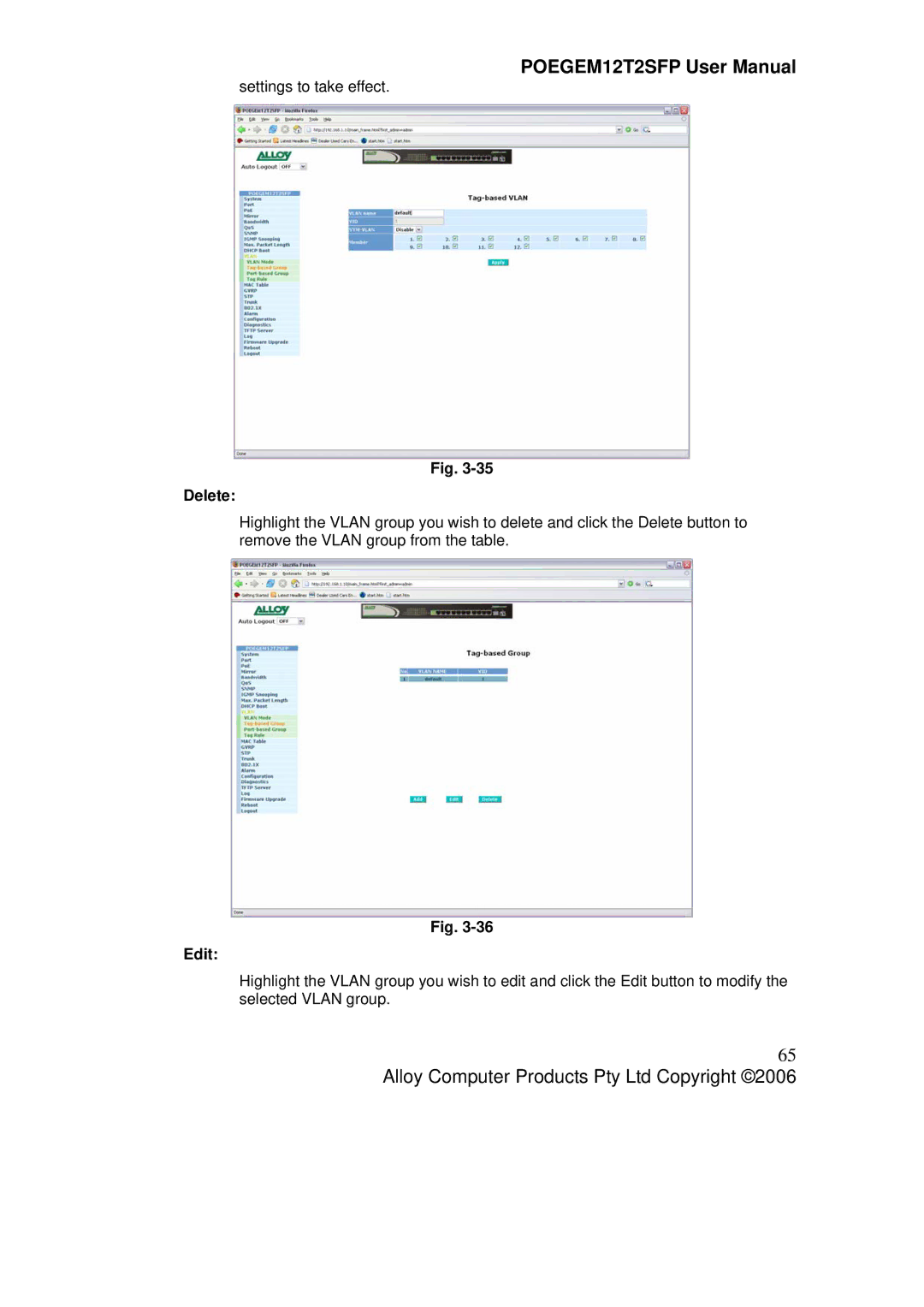 Alloy Computer Products POEGEM12T2SFP user manual Settings to take effect 