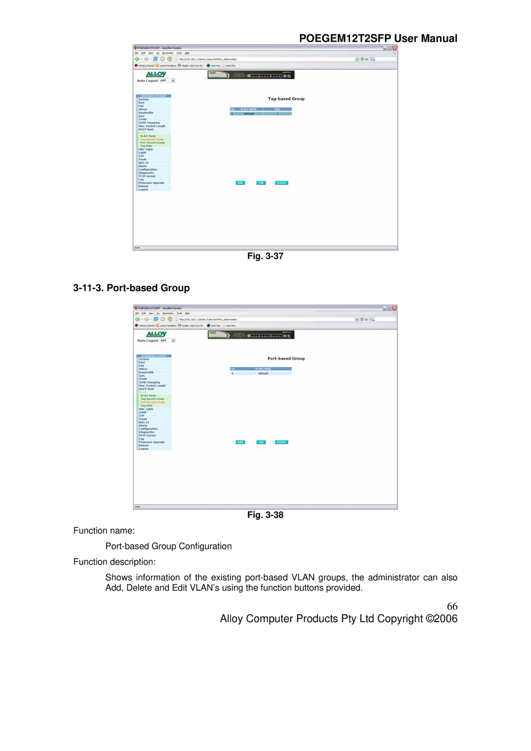 Alloy Computer Products POEGEM12T2SFP user manual Port-based Group 