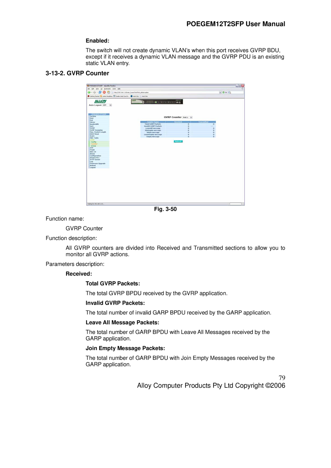 Alloy Computer Products POEGEM12T2SFP user manual Gvrp Counter 