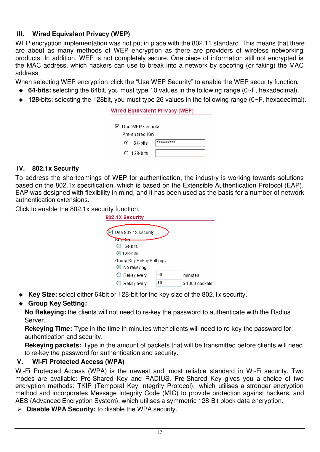 Alloy Computer Products WDS2454AP manual III. Wired Equivalent Privacy WEP, IV .1x Security, Group Key Setting 