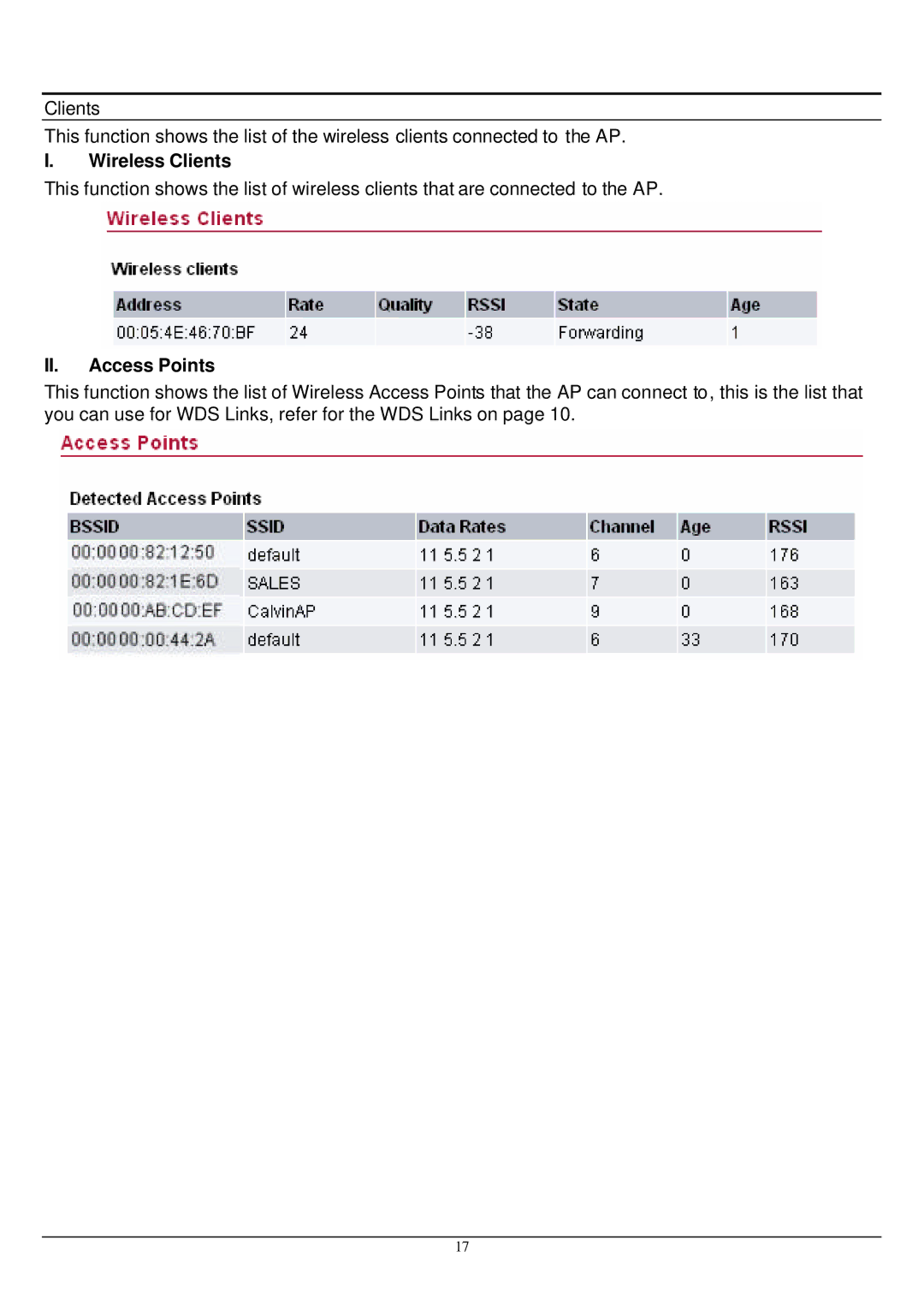 Alloy Computer Products WDS2454AP manual Wireless Clients, II. Access Points 