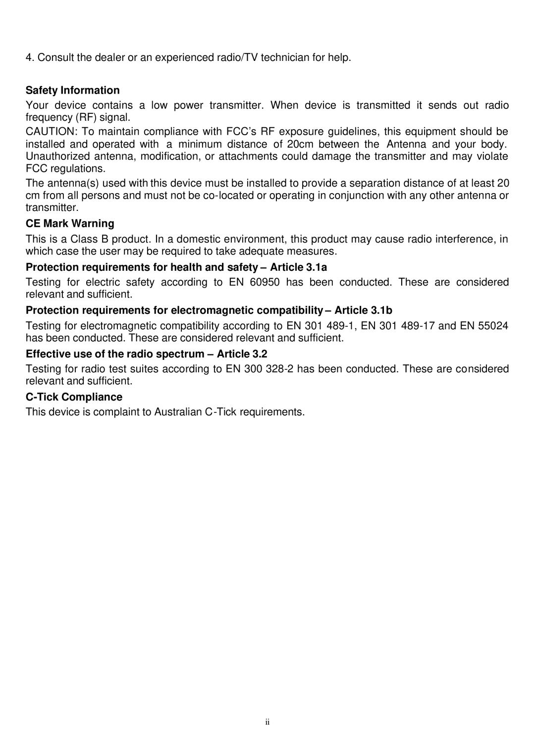 Alloy Computer Products WDS2454AP manual Safety Information, CE Mark Warning, Effective use of the radio spectrum Article 