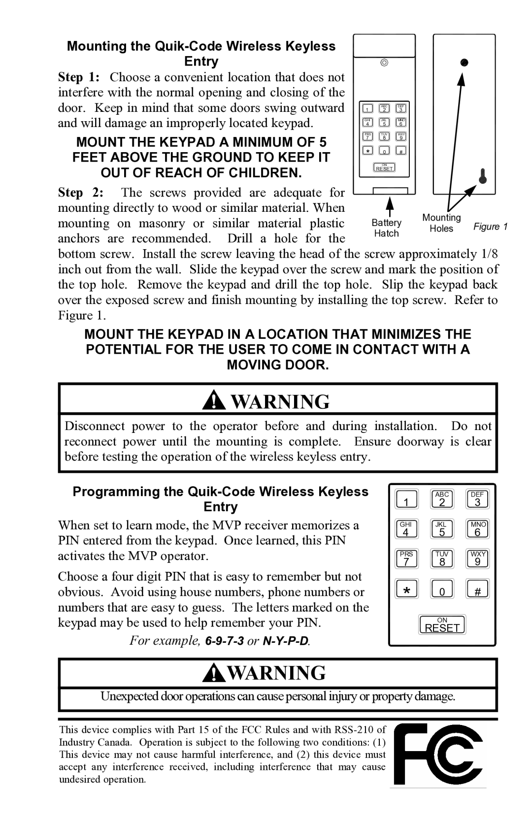 Allstar Products Group 110927 installation instructions Mounting the Quik-Code Wireless Keyless Entry 