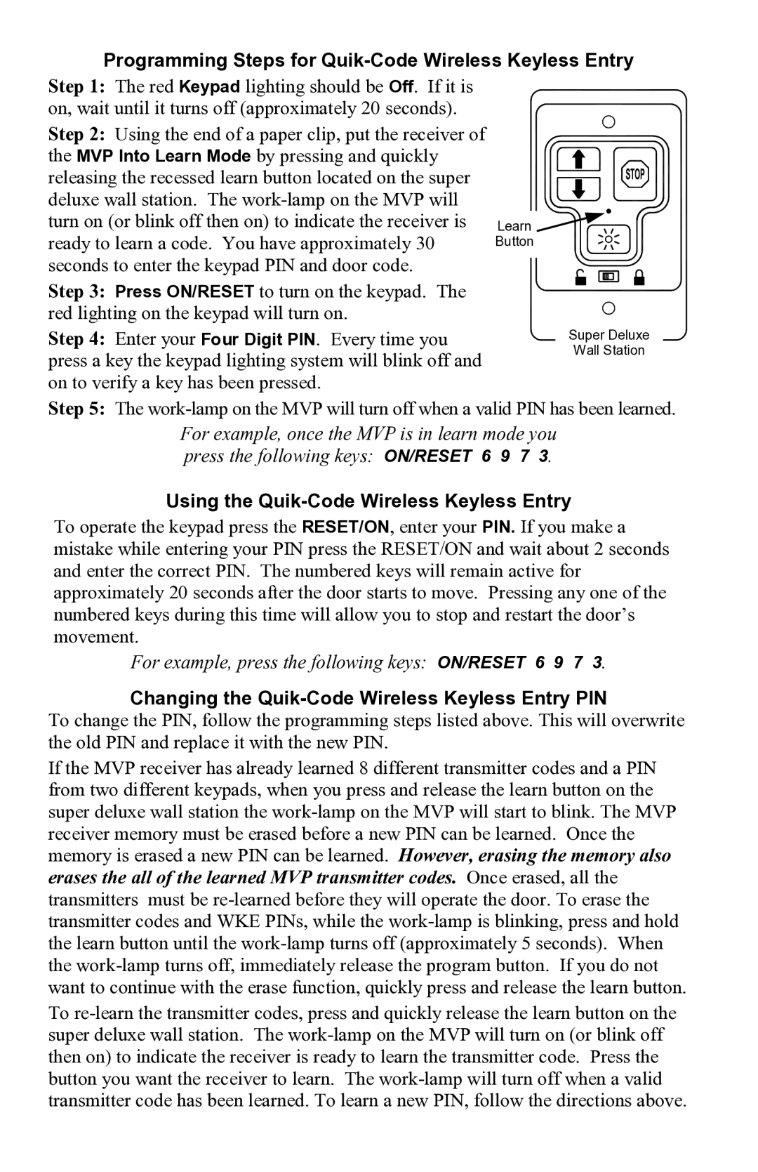 Allstar Products Group 110927 installation instructions Programming Steps for Quik-Code Wireless Keyless Entry 