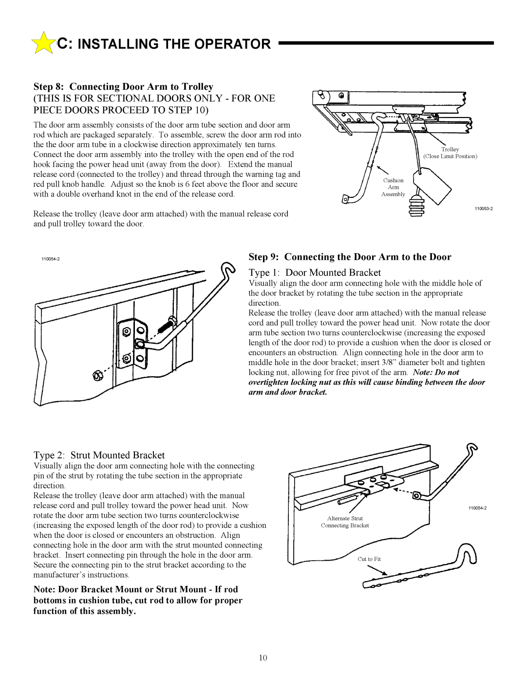 Allstar Products Group ACJ9500, AC9300 Connecting Door Arm to Trolley, 110054-2Step 9 Connecting the Door Arm to the Door 