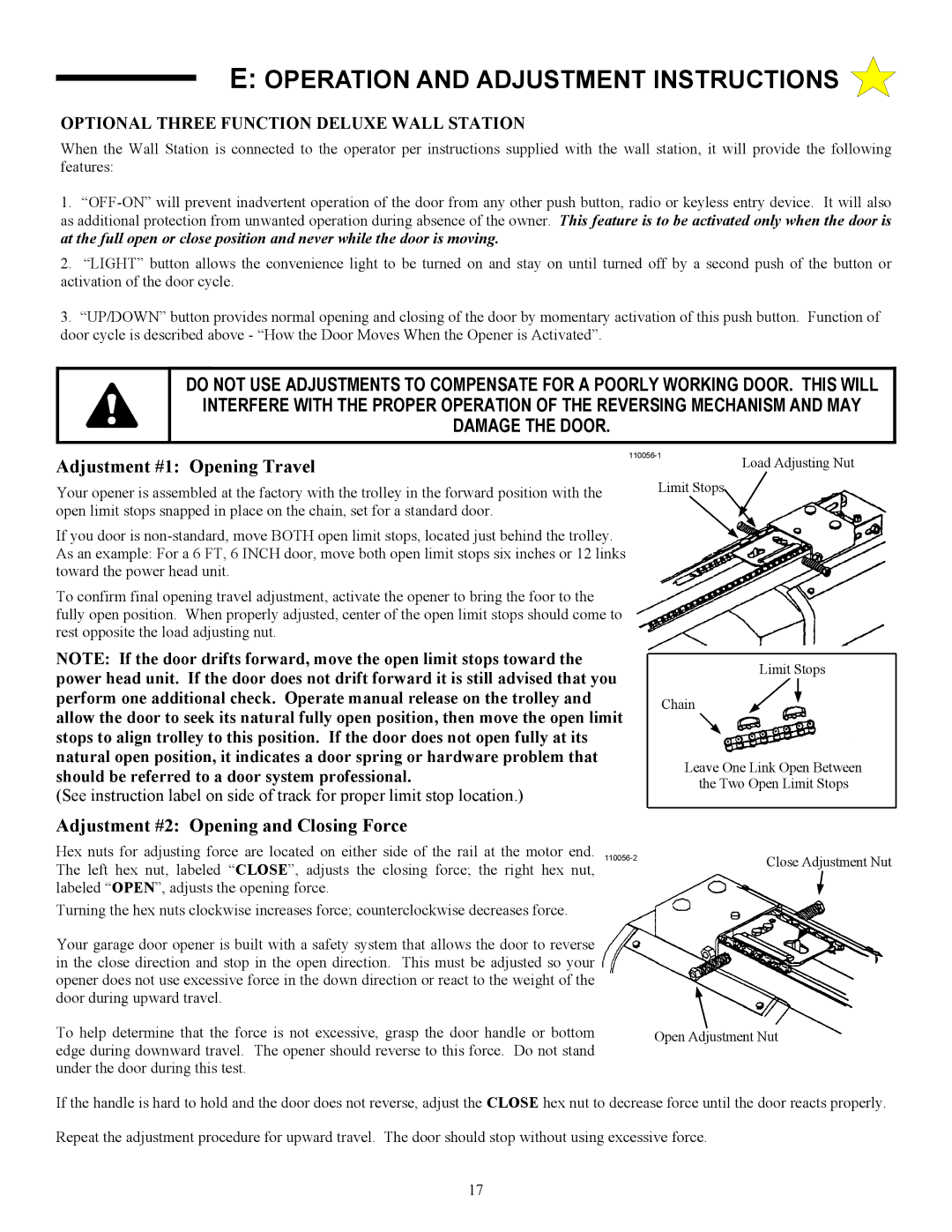 Allstar Products Group AC9500, AC9300, ACJ9500 Adjustment #1 Opening Travel, Adjustment #2 Opening and Closing Force 