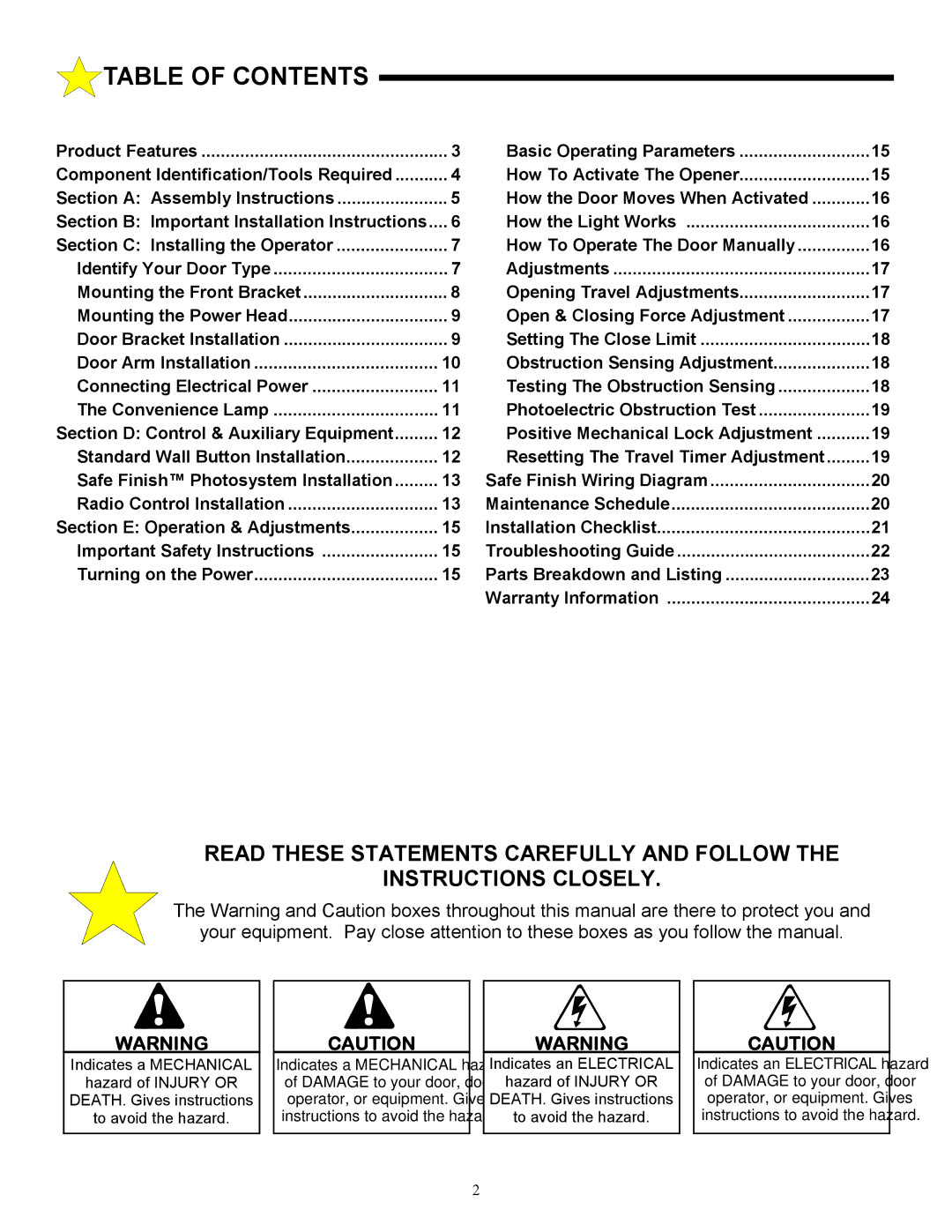 Allstar Products Group AC9500, AC9300, ACJ9500 owner manual Table of Contents 