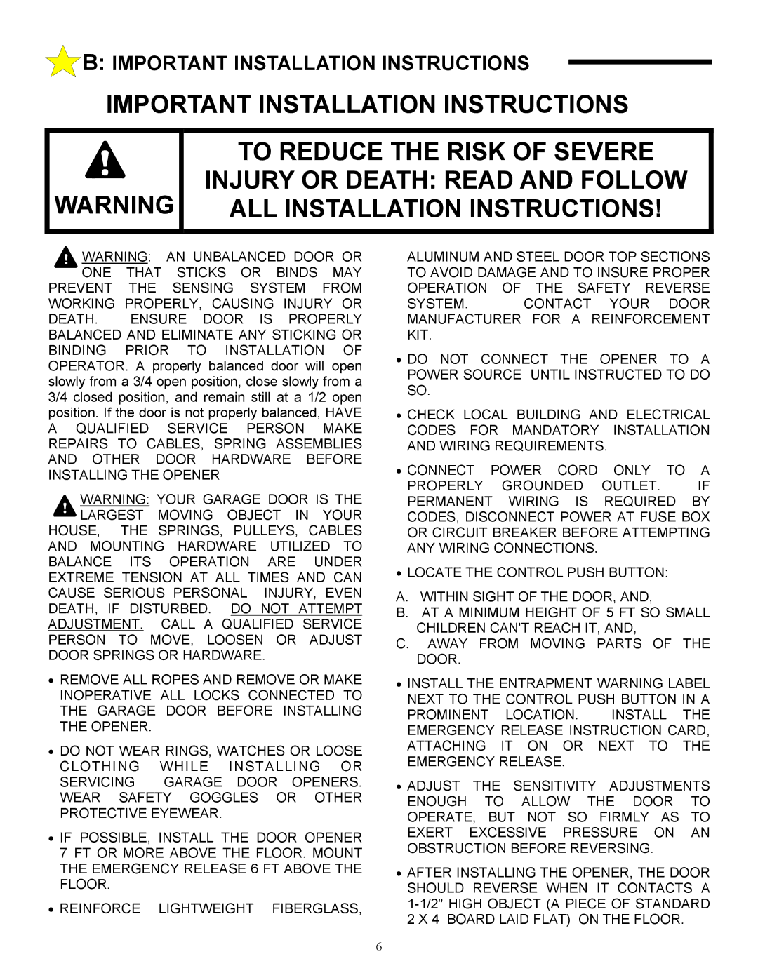 Allstar Products Group AC9300, ACJ9500, AC9500 owner manual Important Installation Instructions 