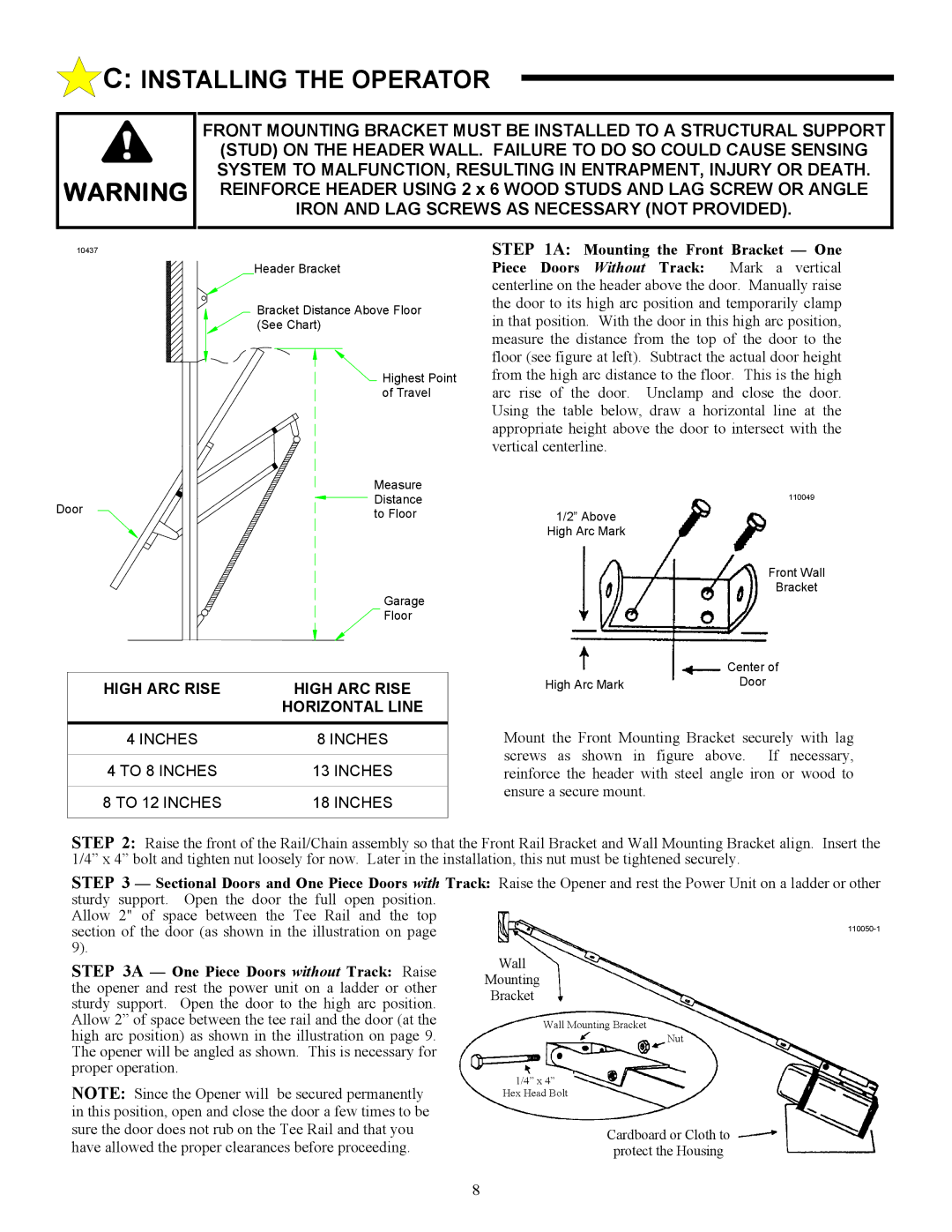 Allstar Products Group AC9500, AC9300, ACJ9500 owner manual High ARC Rise Horizontal Line 