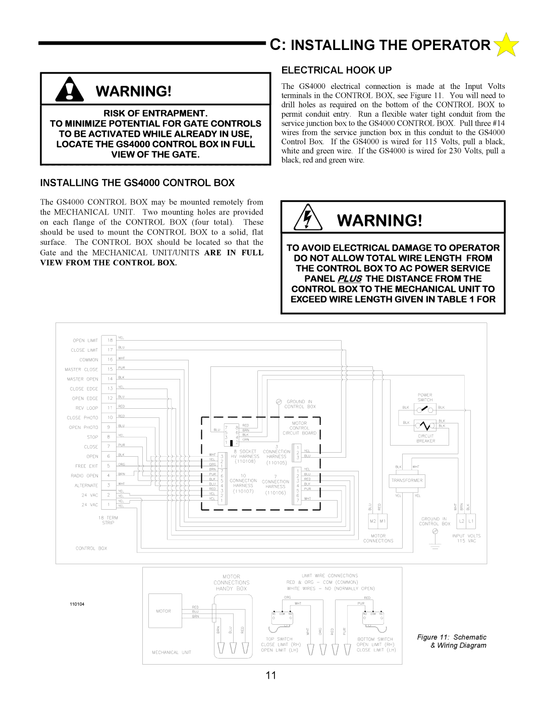 Allstar Products Group ANSI/UL 325 owner manual Electrical Hook UP, Installing the GS4000 Control BOX 