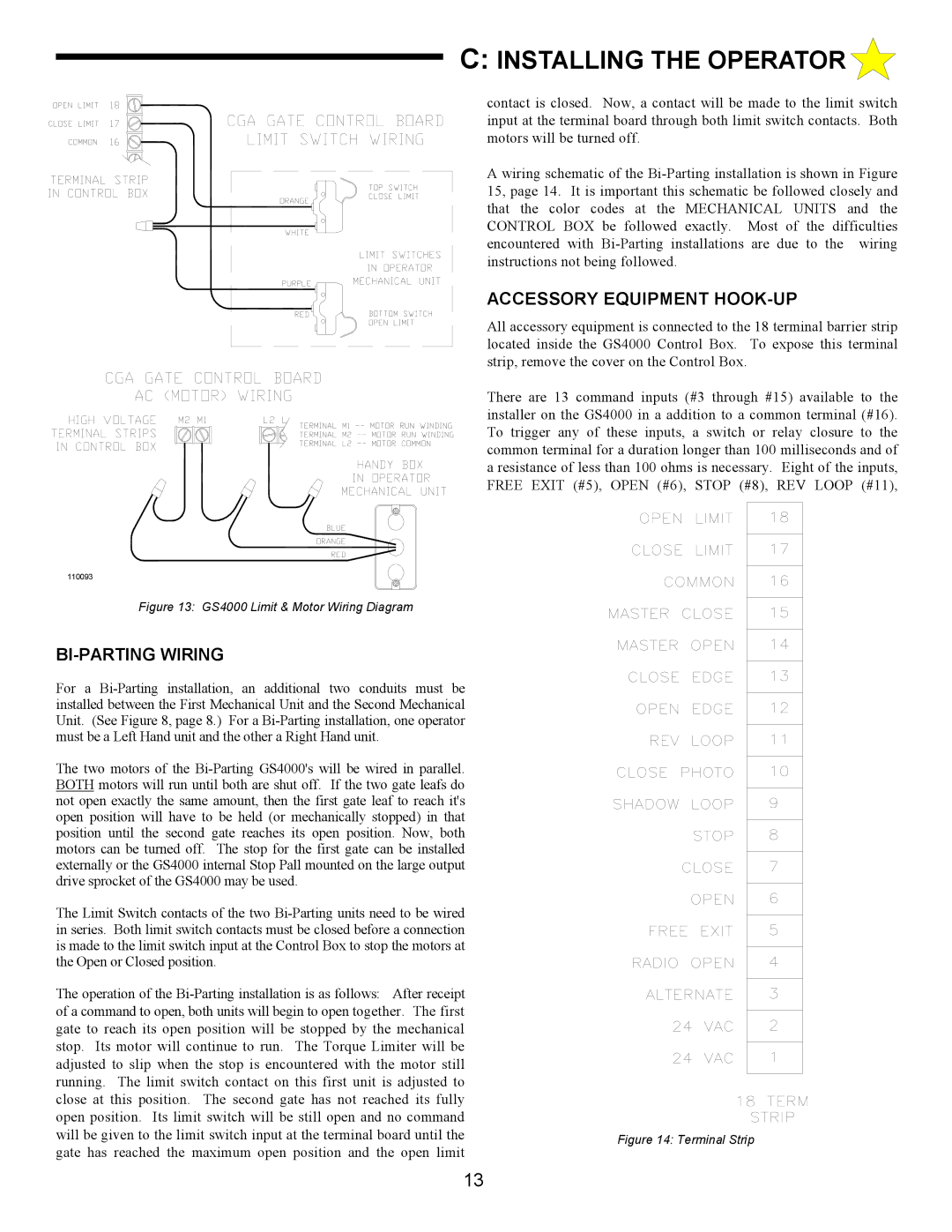 Allstar Products Group ANSI/UL 325 owner manual Accessory Equipment HOOK-UP, BI-PARTING Wiring 